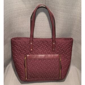 Cole Haan Quilted Tote Bag Bordeaux Leather Shoulder Burgundy